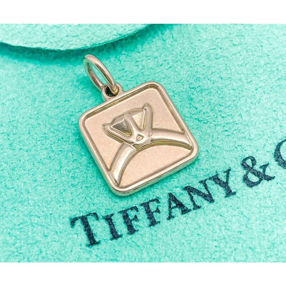 Tiffany & Co. Rubedo Metal Lexicon Square Engagement Ring Box Charm Pendant